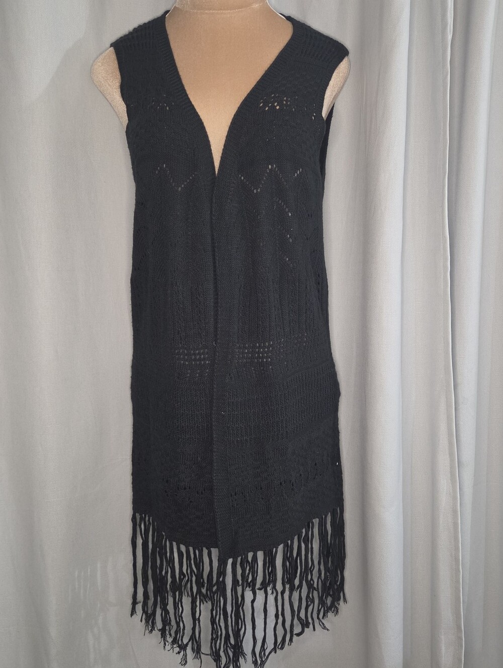 Black Crochet Fringe One Size Vest By Pronto Made USA